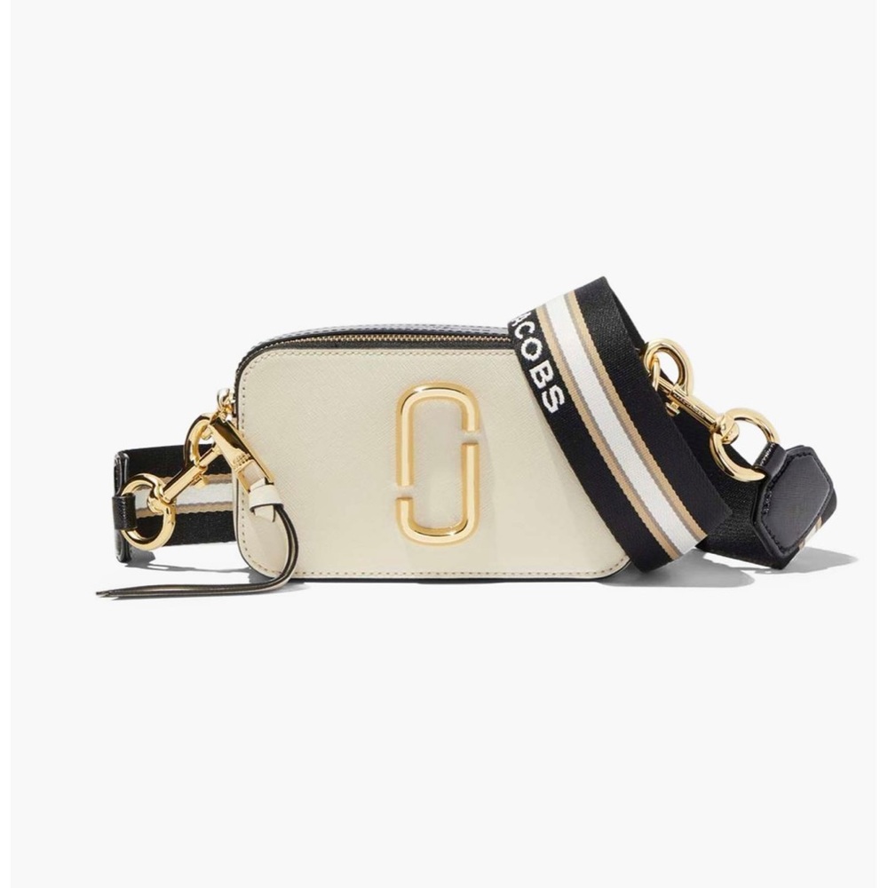 Marc Jacobs Ivory and Black Crossbody Camera Bag with Gold Hardware